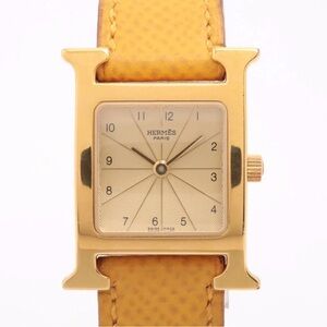 Hermès H Watch HH Leather QZ Champagne-Face Watch